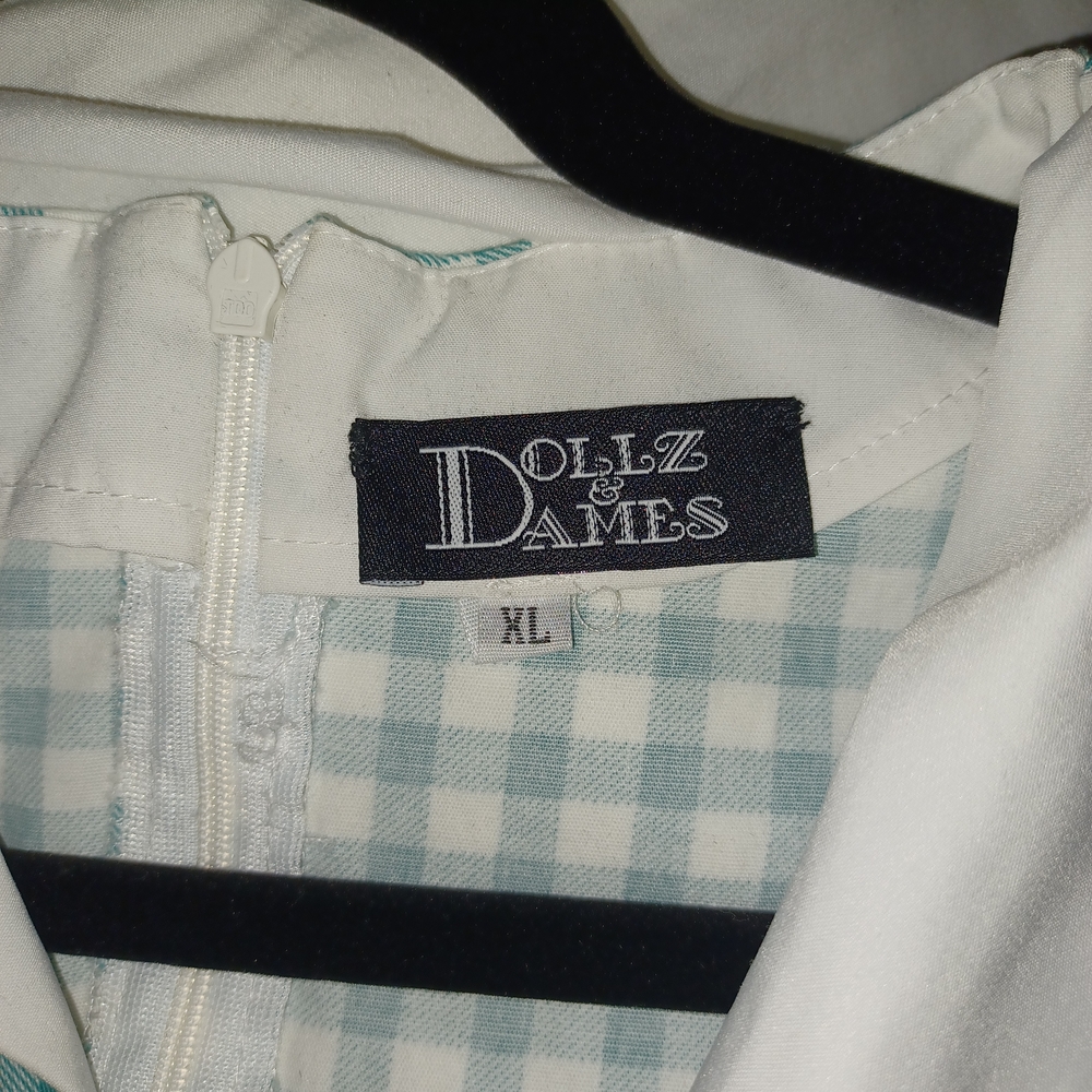 Teal & White Gingham Sleeveless Dress - Picture 4 of 4